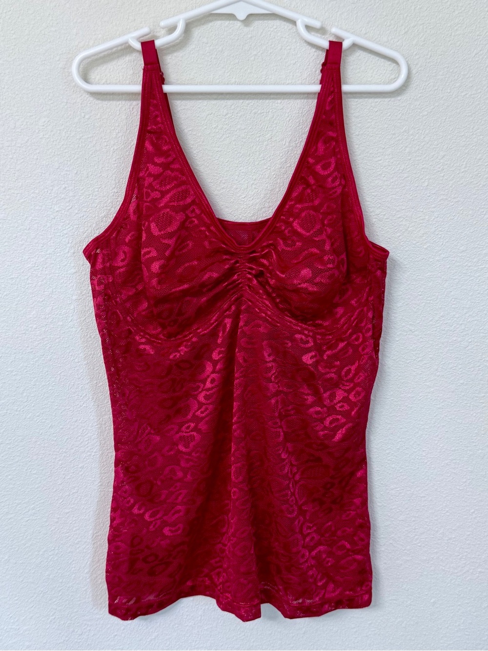 Ruby Ribbon Siren Lace Cami 34 NWOT Red Leopard Mesh Full Support Shaper #1762